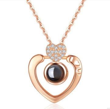 Plated 925 sterling silver rose gold pendant 100 languages I love you heart-shaped diamond ornaments