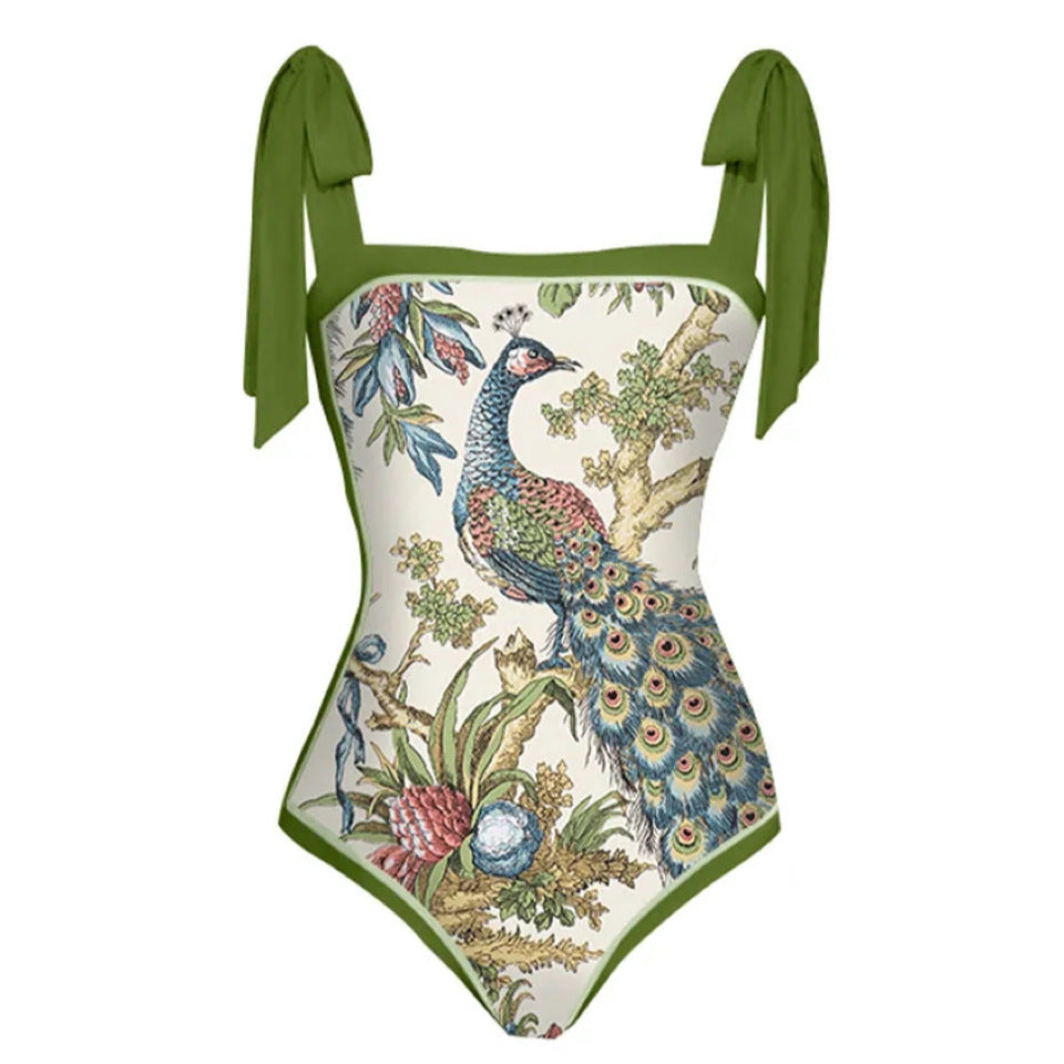 Peacock Strap Vacation Beach Bikini AliExpress Printed One-piece Swimsuit