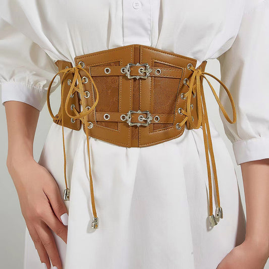 Vintage Lace Strap Ladies Decoration Fashionable Outerwear Elasticated Waist Width Leather Belt