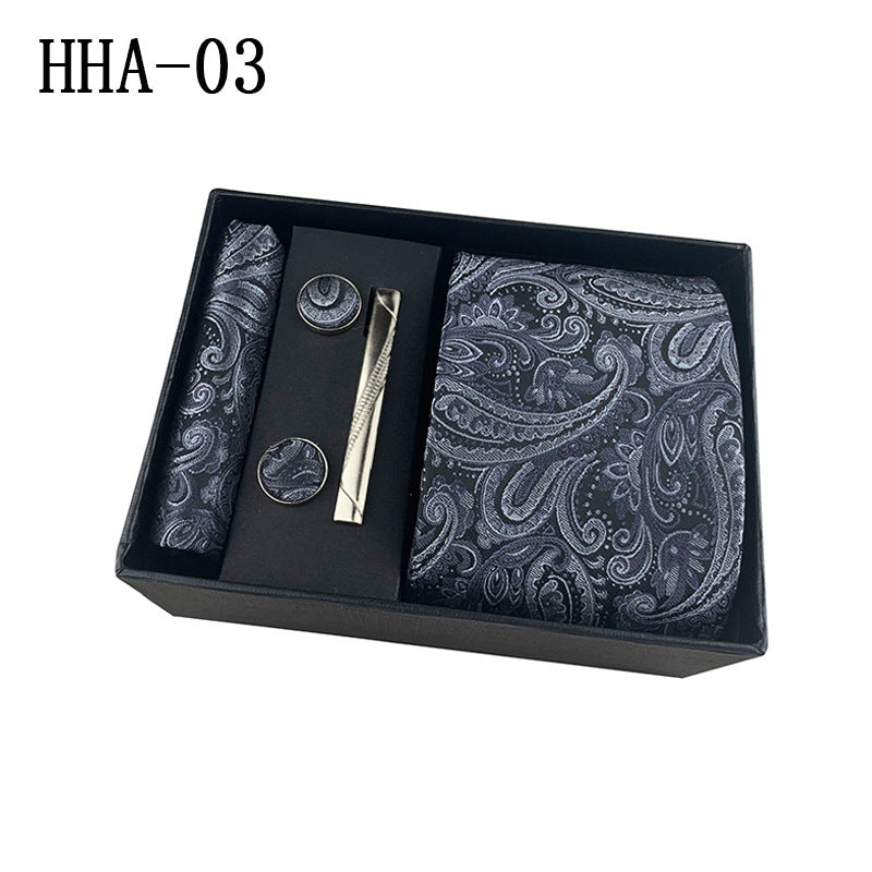 Paisley Men's Tie Square Cuff Tie Clip Gift Set Business Casual Tie Black Gift Box