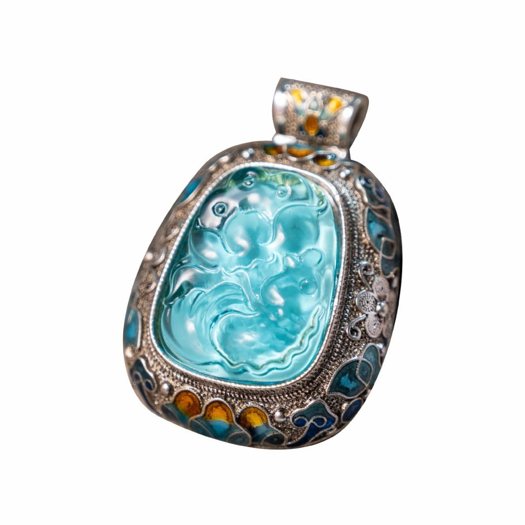 Inlaid High-grade Aquamarine Pendant For Women