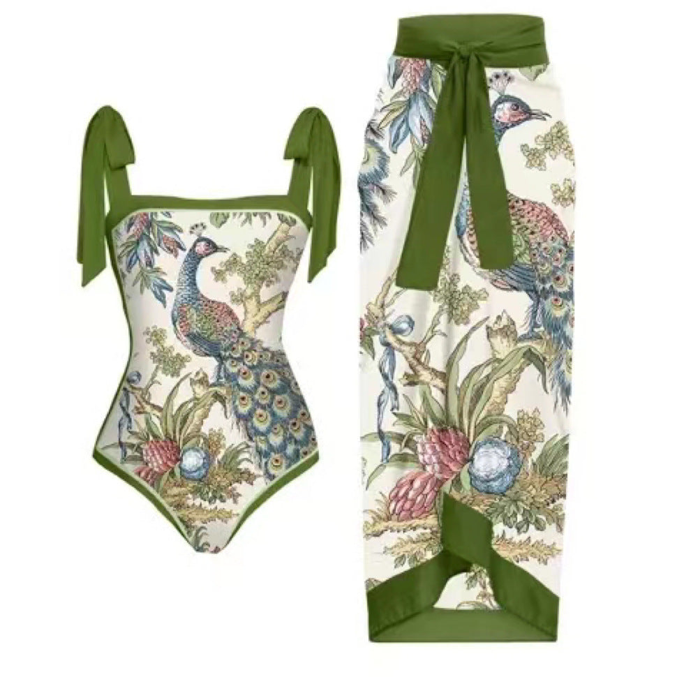 Peacock Strap Vacation Beach Bikini AliExpress Printed One-piece Swimsuit