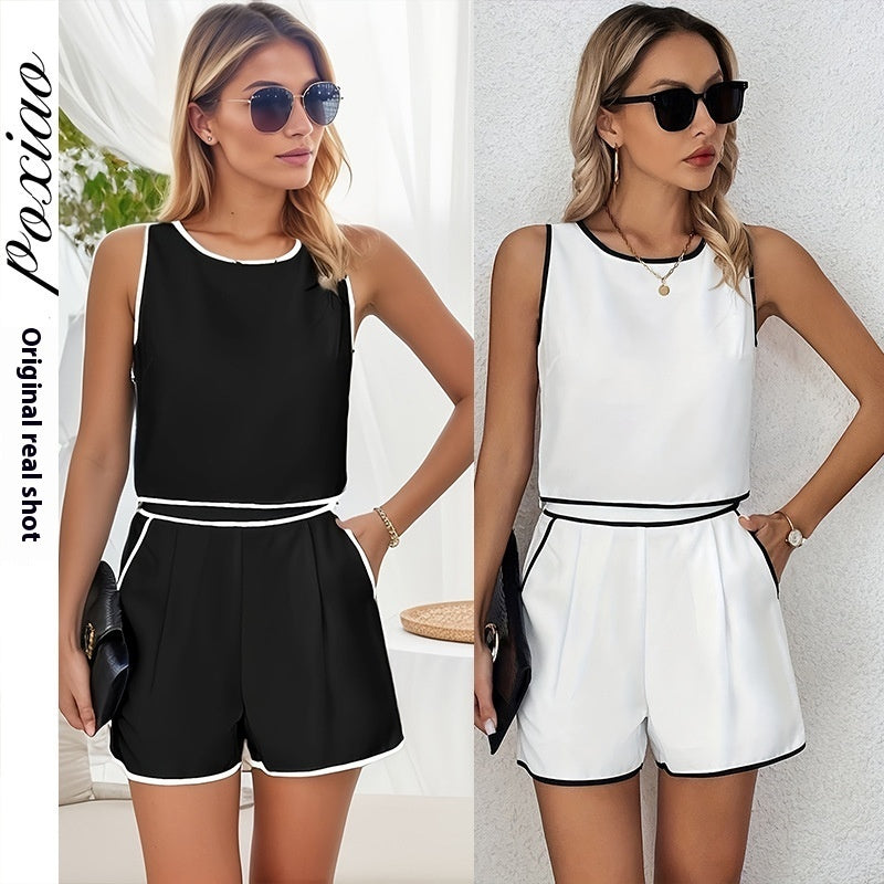 European And American Women's Summer Casual Shorts And Vest Suit