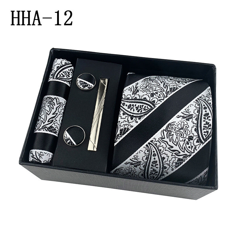 Paisley Men's Tie Square Cuff Tie Clip Gift Set Business Casual Tie Black Gift Box