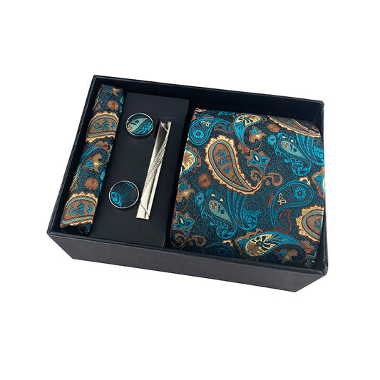 Paisley Men's Tie Square Cuff Tie Clip Gift Set Business Casual Tie Black Gift Box