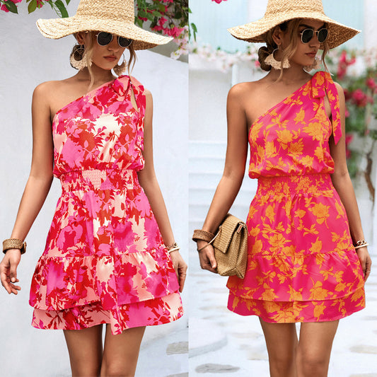 Fashion Women's Clothing Summer Sloping Shoulder Dress