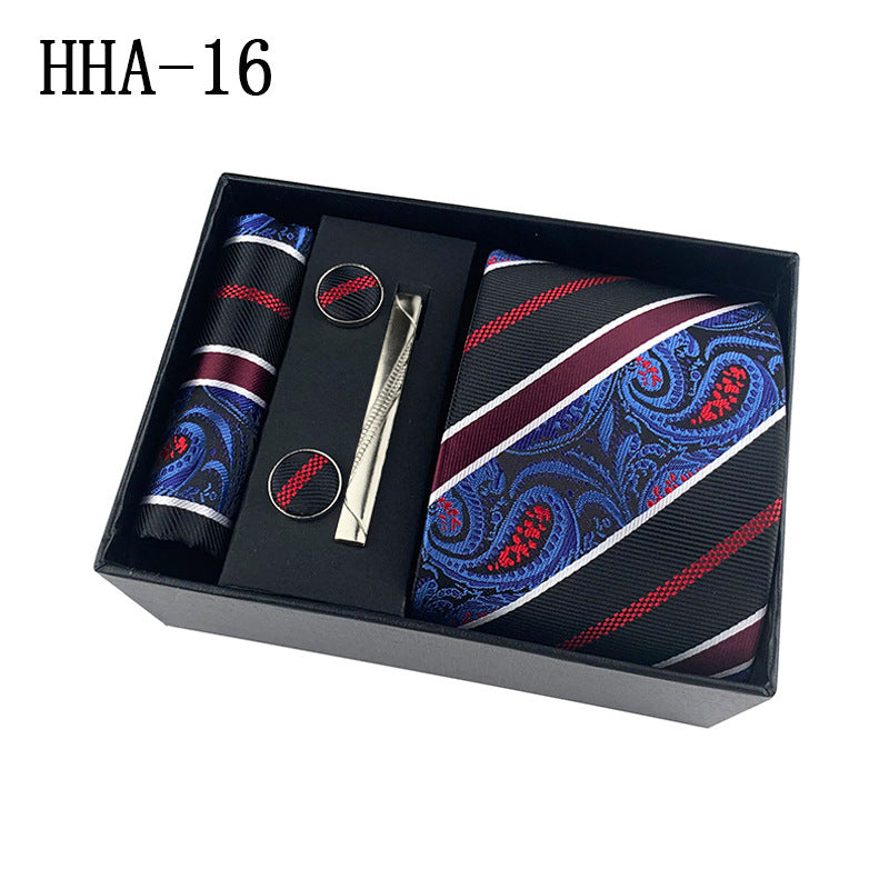 Paisley Men's Tie Square Cuff Tie Clip Gift Set Business Casual Tie Black Gift Box